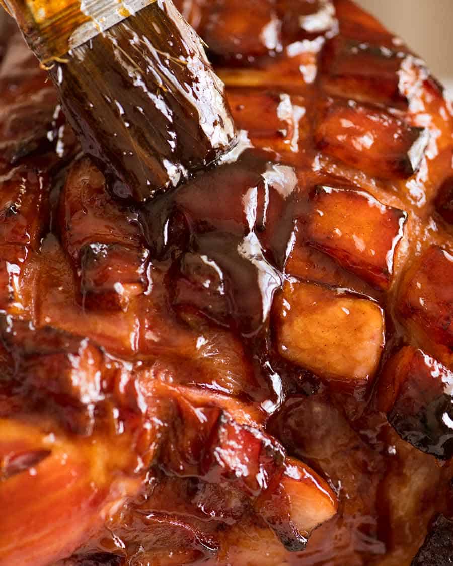 Basting Ham with Brown Sugar Ham Glaze
