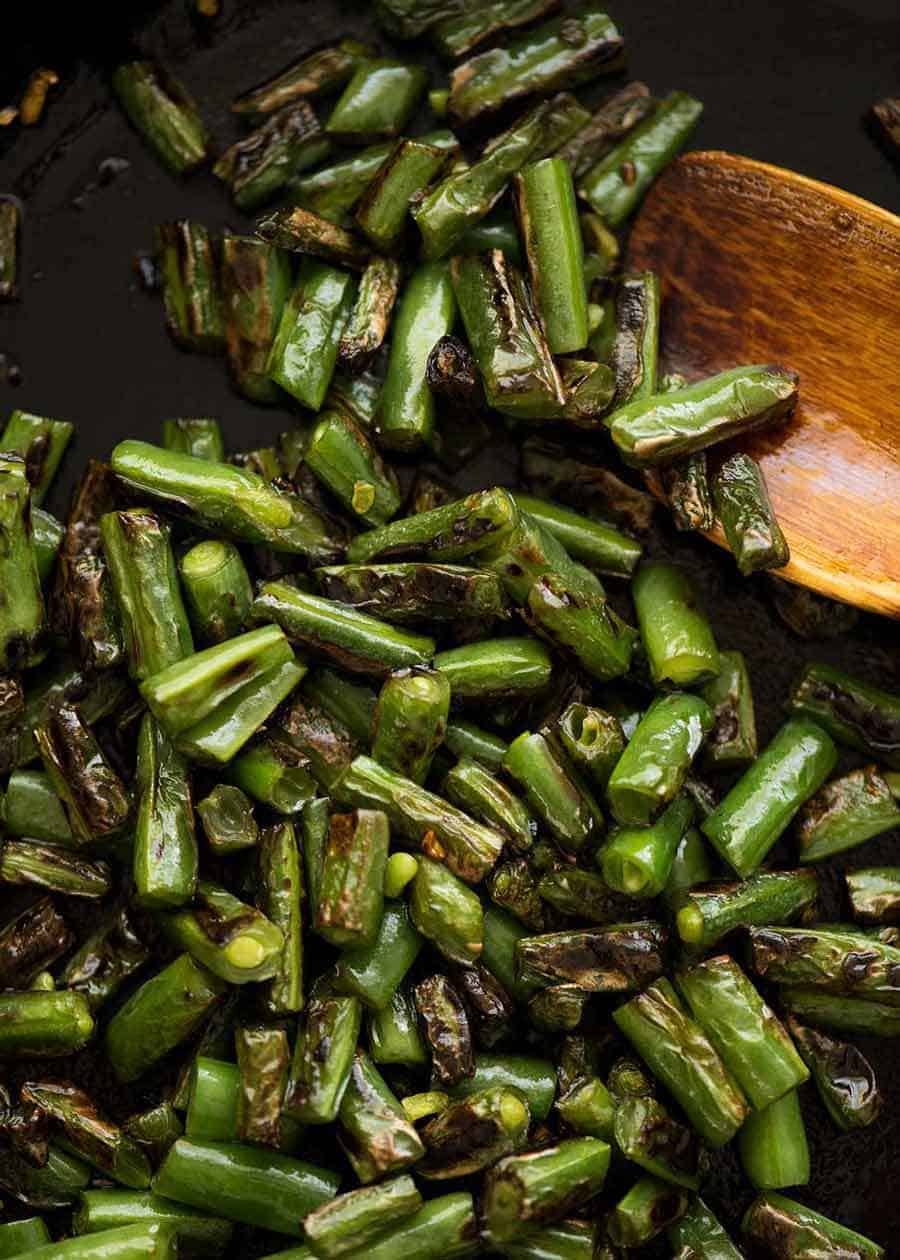 Photo of charred green beans for Pork Stir Fry with Green Beans