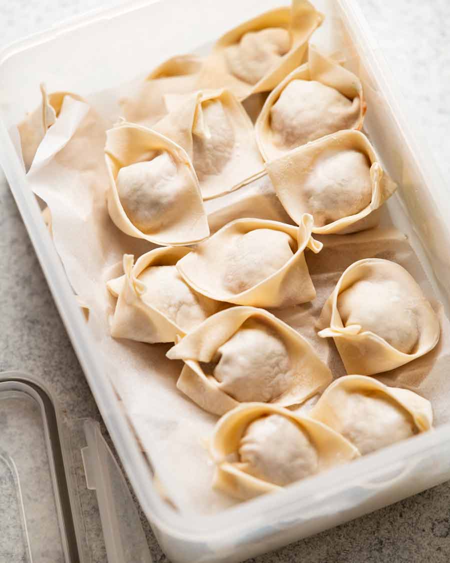 Frozen wontons ready to cook
